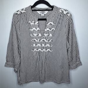 Vintage April Cornell Top Butterfly M Pintuck Prairie Peasant Striped Cotton